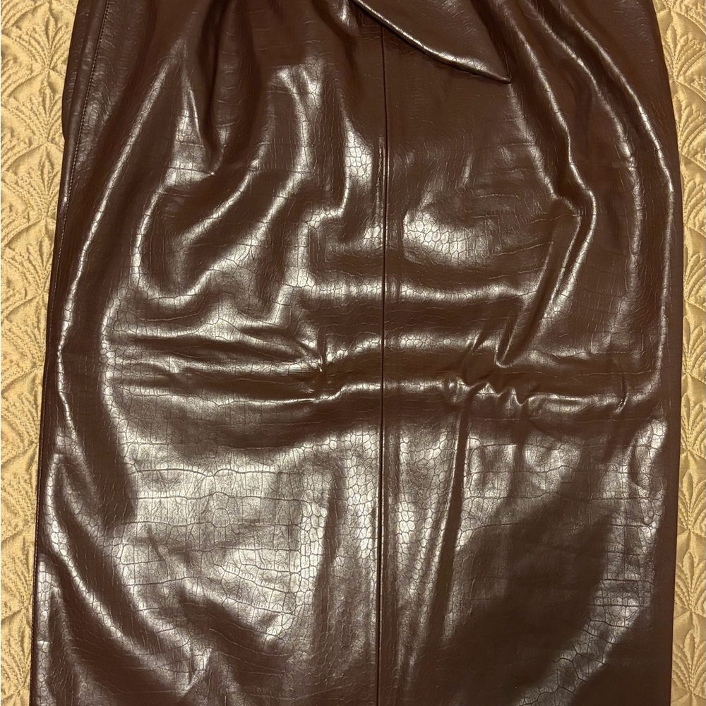 Elegant Chocolate Brown Faux Leather Skirt